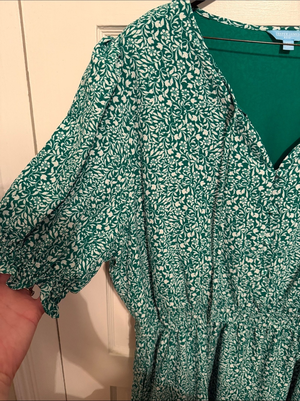 Draper James Teal Green Floral V-Neck Smocked-Waist Short Dress - Picture 4 of 4